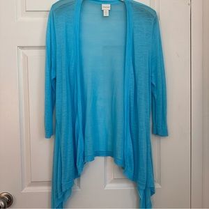CHICO’S LIGHTWEIGHT TURQUOISE WATERFALL CARDIGAN SIZE L